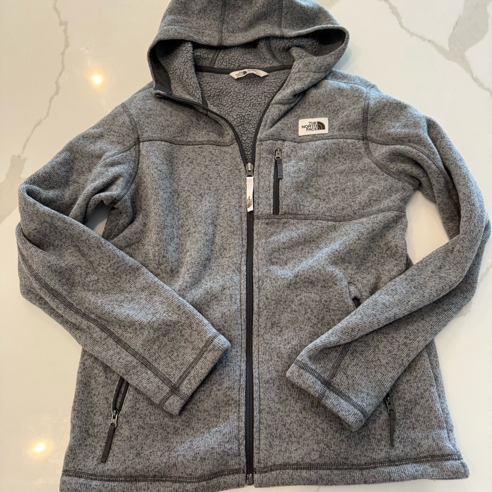 The North Face Jacket Boys Large Gray Full Zip Logo Gordon Lyons Kids Youth